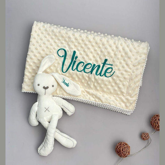 Set Cobija Bebé y Peluche Conejo Personalizados Crema