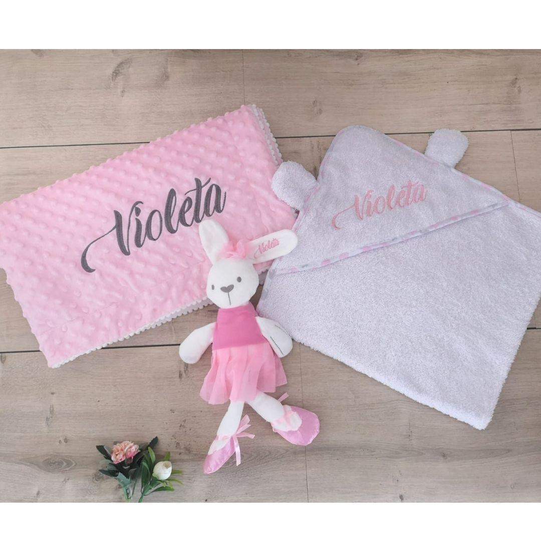 Bajo Pedido - Set Bebé Cobija, Toalla y Peluche Personalizado Niña