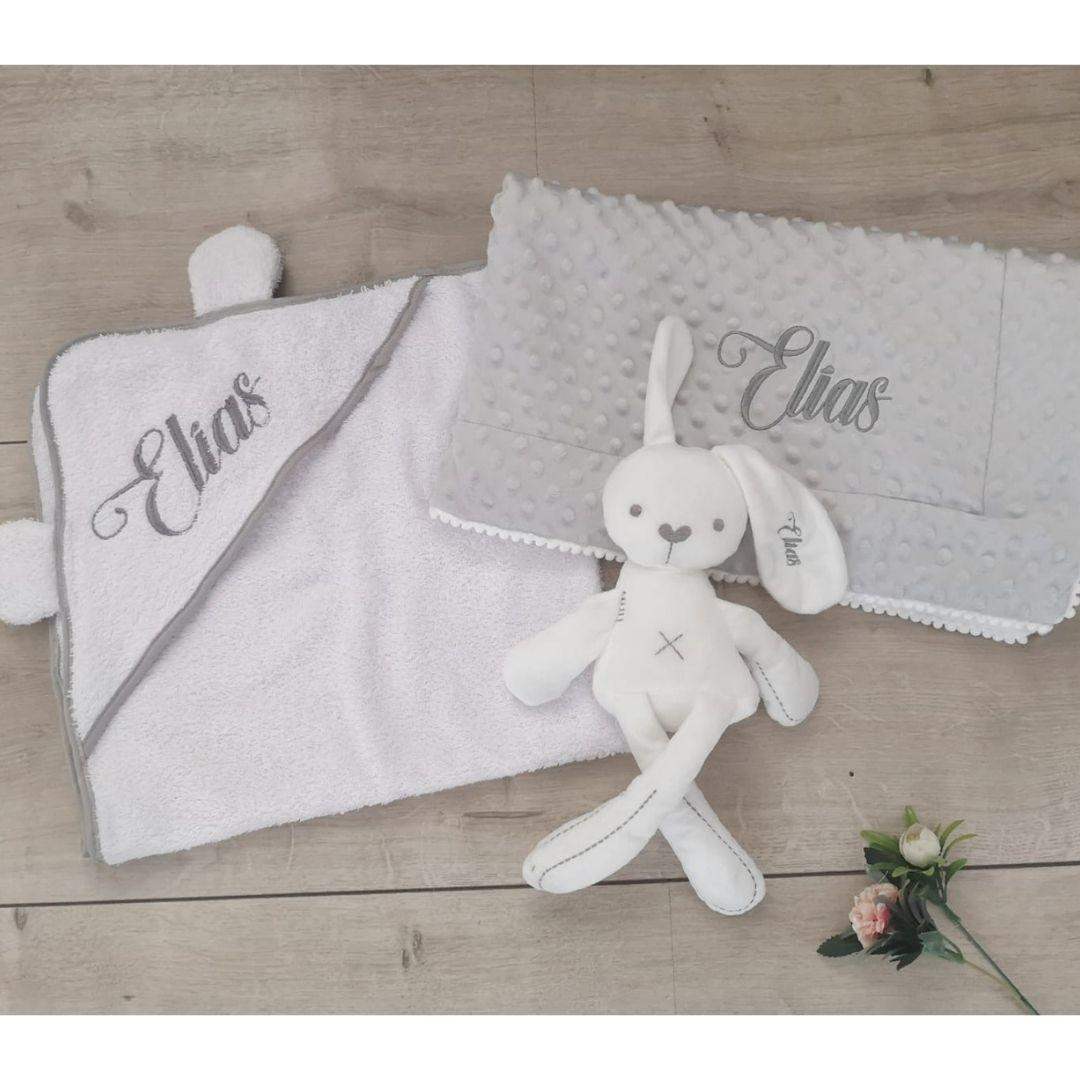 Bajo Pedido - Set Bebé Cobija, Toalla y Peluche Personalizado Niño