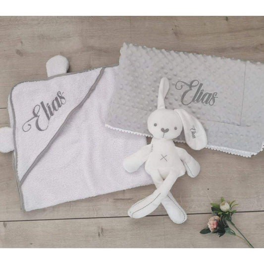 Bajo Pedido - Set Bebé Cobija, Toalla y Peluche Personalizado Niño