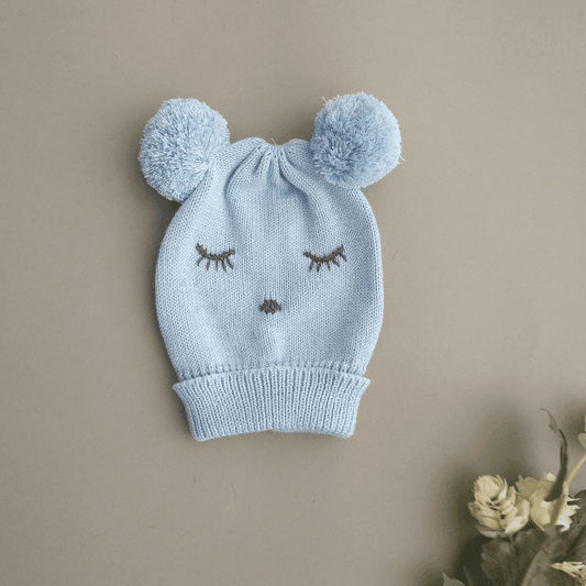 Bajo Pedido - Gorro Bebé Tejido Ojitos Celeste