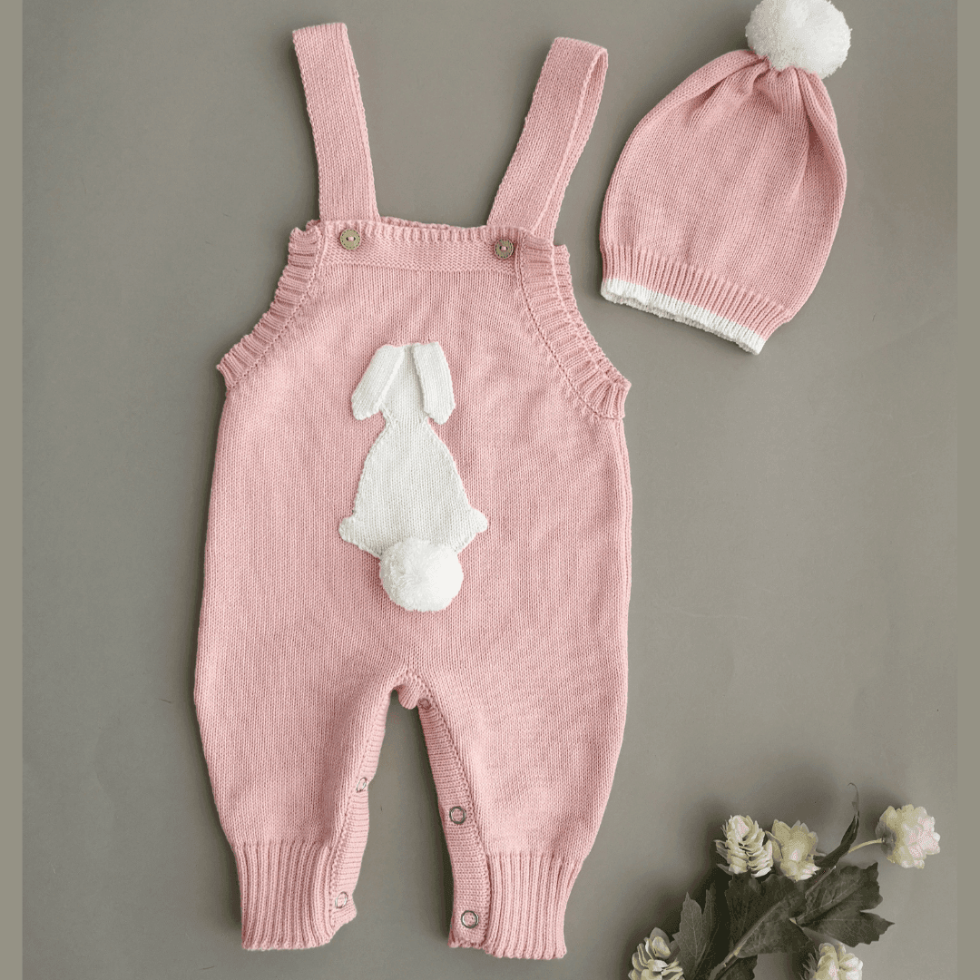 Enterizo Bebé Tejido Overall y Gorro Rosado