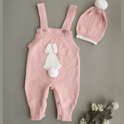 Enterizo Bebé Tejido Overall y Gorro Rosado