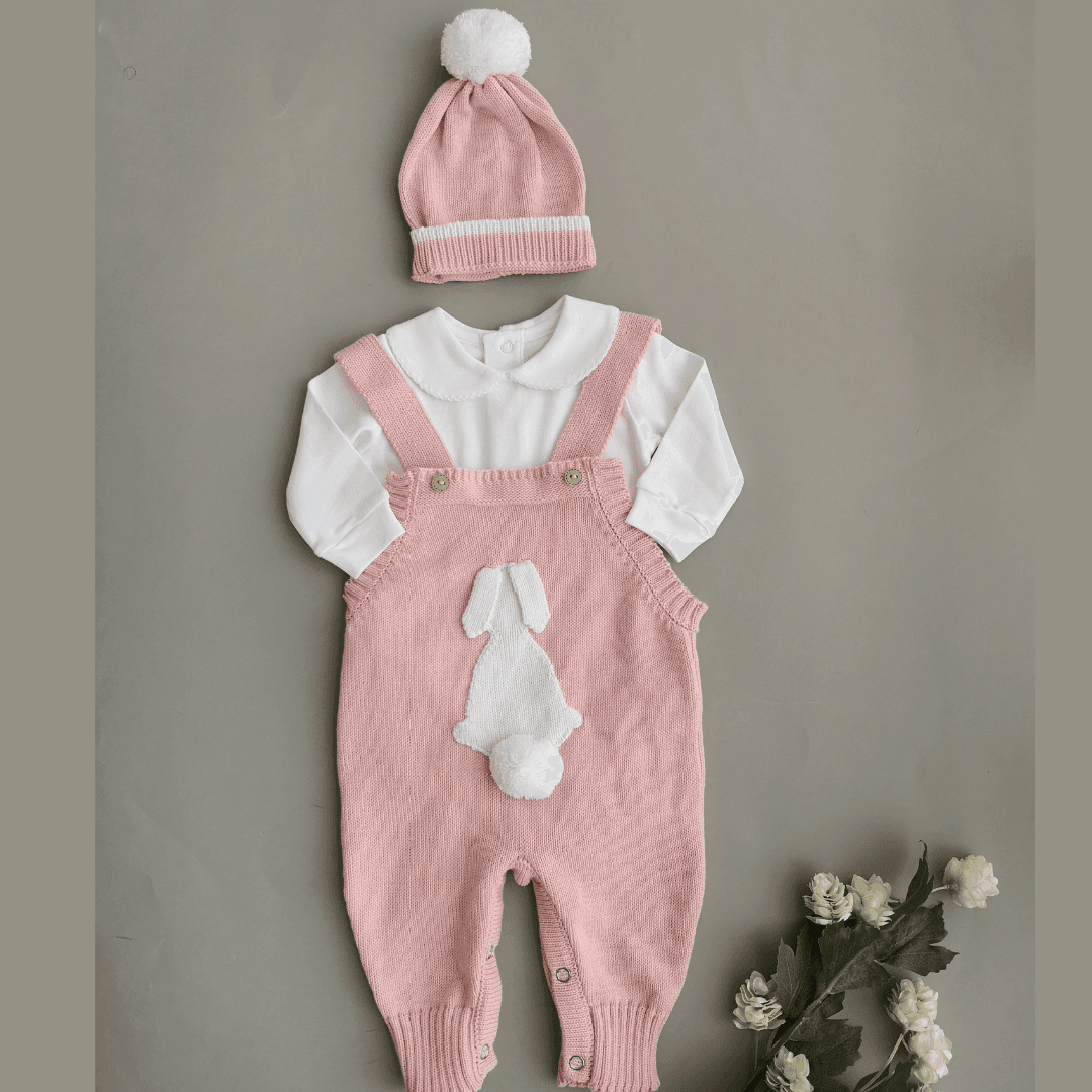 Enterizo Bebé Tejido Overall y Gorro Rosado