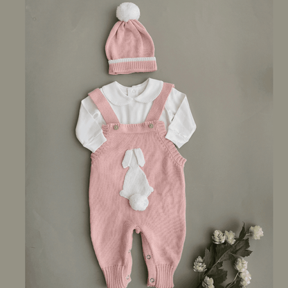 Enterizo Bebé Tejido Overall y Gorro Rosado